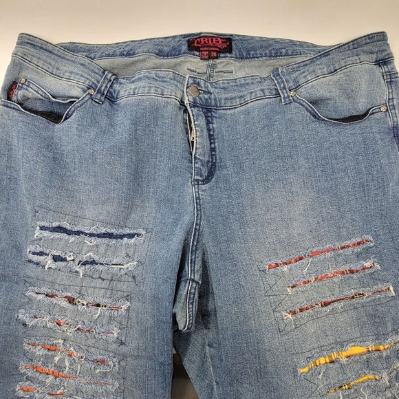 TRIPP NYC Plus Size‎ 26 Women's Distressed Plaid Skinny Blue Denim Jeans FLAW - Picture 3 of 7